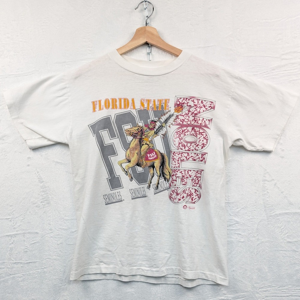 VTG Florida State Seminoles FSU T-Shirt Men's L White Single Stitch Osceola 90s